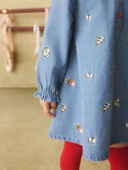 Dsiney Kidz - Butterfly Embroidered Long Sleeve Denim Dress (3mths-8yrs) image 4
