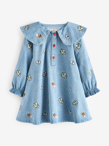 Dsiney Kidz - Butterfly Embroidered Long Sleeve Denim Dress (3mths-8yrs) image 5