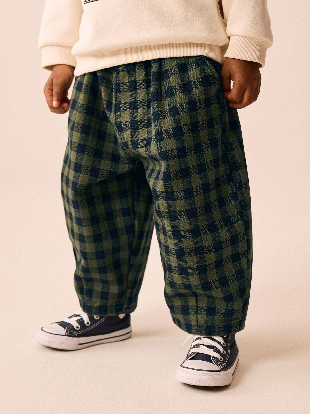 Green Gingham Regular Fit Pull On Barrel Trousers (3mths-7yrs) - image 1