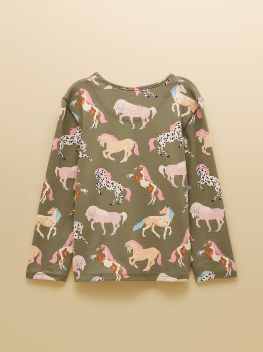 Dsiney Kidz - Joules Girls' Kipwell Khaki Horses Long Sleeve Pyjama Set image 2