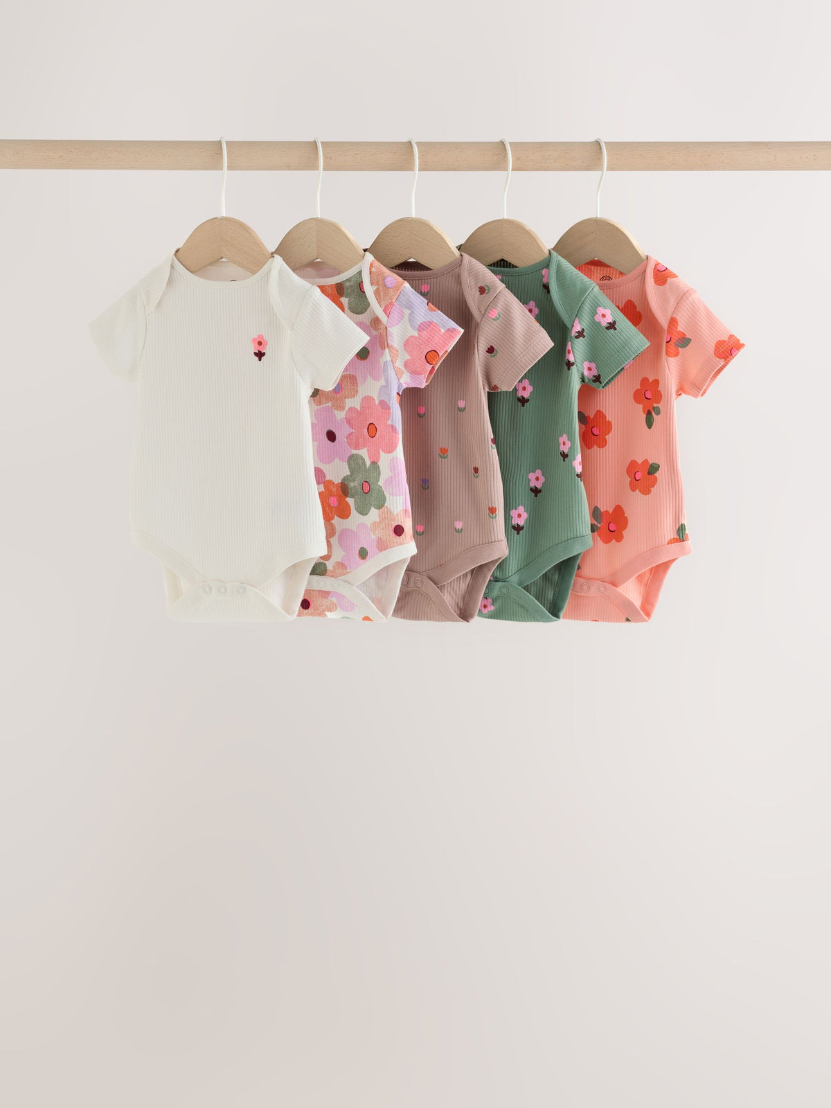 Dsiney Kidz - Orange Floral Short Sleeve Baby Bodysuit 5 Pack image 1