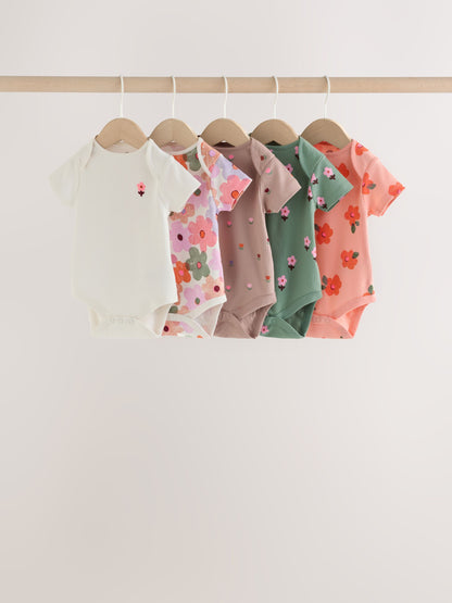 Dsiney Kidz - Orange Floral Short Sleeve Baby Bodysuit 5 Pack image 1