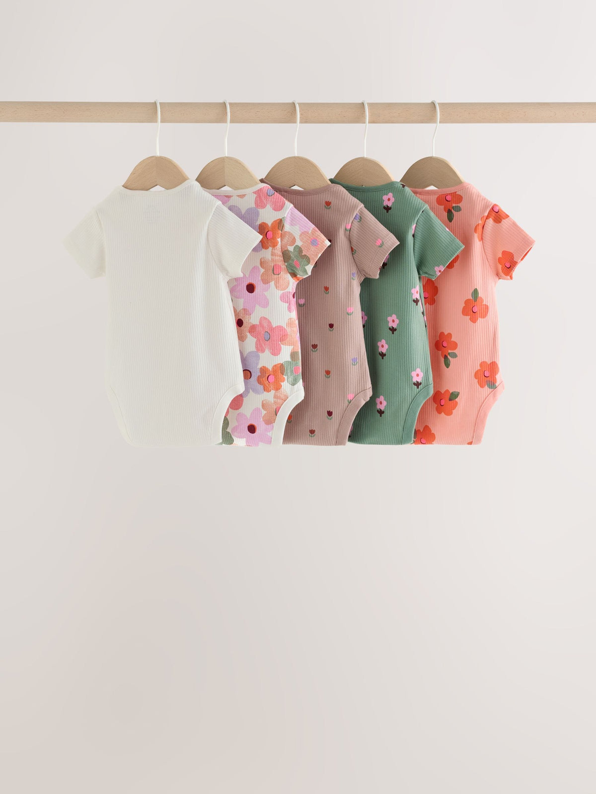 Dsiney Kidz - Orange Floral Short Sleeve Baby Bodysuit 5 Pack image 2