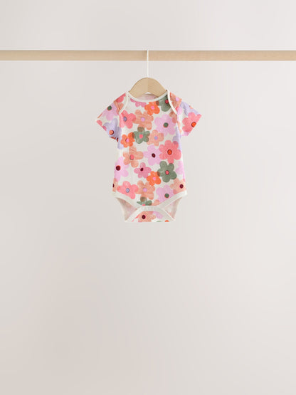 Dsiney Kidz - Orange Floral Short Sleeve Baby Bodysuit 5 Pack image 4