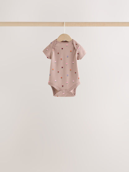 Dsiney Kidz - Orange Floral Short Sleeve Baby Bodysuit 5 Pack image 5