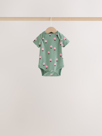 Dsiney Kidz - Orange Floral Short Sleeve Baby Bodysuit 5 Pack image 6
