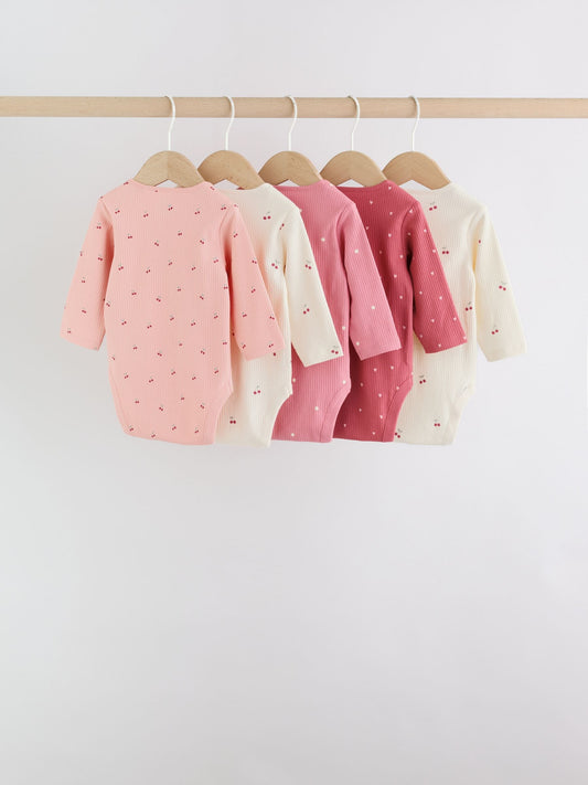 Dsiney Kidz - Pink Cherry Print 5 Pack Long Sleeve Baby Bodysuit image 2