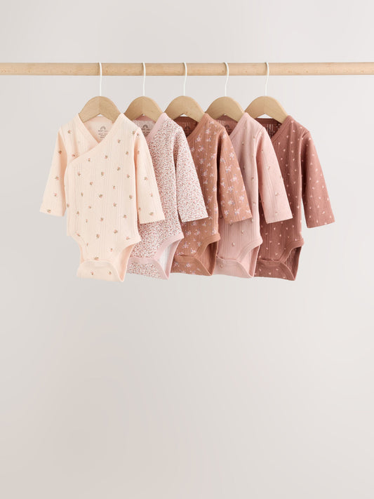 Dsiney Kidz - Brown Ditsy Floral Wrap Baby Bodysuits 5 Pack image 1