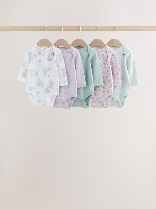 Dsiney Kidz - Lilac/Sage Fairy Mouse Long Sleeve Baby Bodysuits 5 Pack image 1