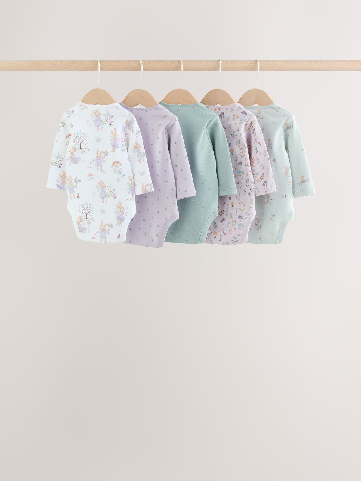 Dsiney Kidz - Lilac/Sage Fairy Mouse Long Sleeve Baby Bodysuits 5 Pack image 8