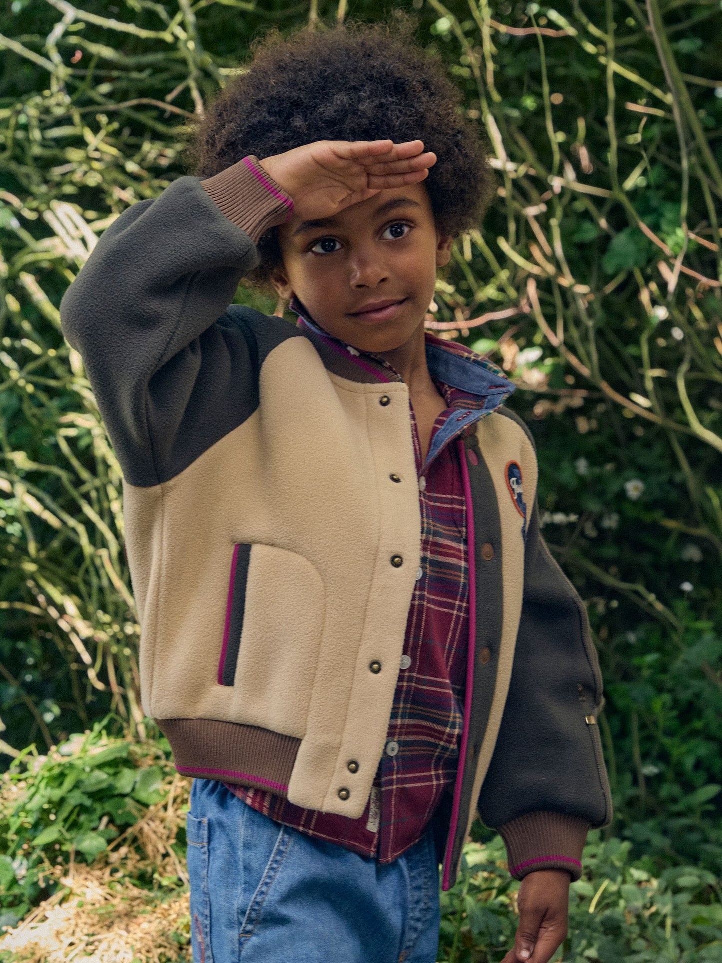 Dsiney Kidz - Joules Boys' Camden Tan Brown Fleece Bomber Jacket image 1