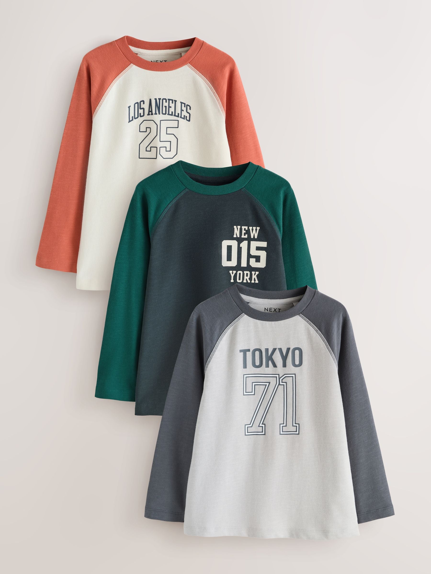 Dsiney Kidz - Raglan Graphic Long Sleeve Relaxed Fit T-Shirts 3 Pack (3-16yrs) image 1