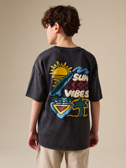 Dsiney Kidz - Charcoal Grey Back Print Short Sleeve Graphic T-Shirt (3-16yrs) image 1