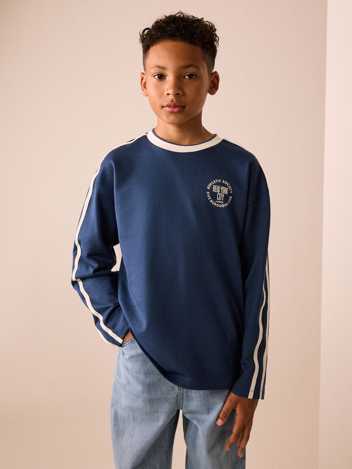 Dsiney Kidz - Blue Long Sleeve Heavyweight Varsity T-Shirt (3-16yrs) image 1