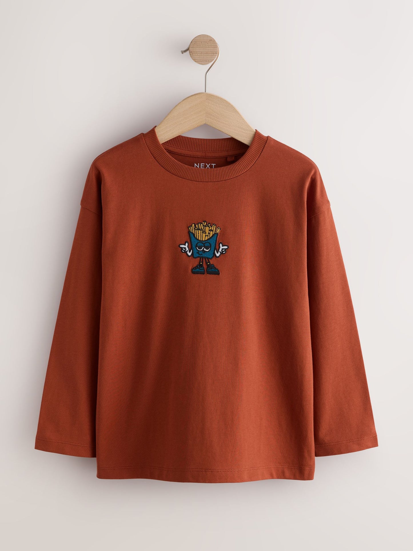 Dsiney Kidz - Rust Fries Relaxed Fit Graphic Long Sleeve Cotton T-Shirt (3-16yrs) image 1
