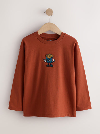 Dsiney Kidz - Rust Fries Relaxed Fit Graphic Long Sleeve Cotton T-Shirt (3-16yrs) image 1