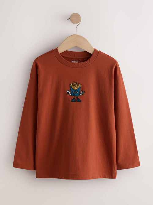 Dsiney Kidz - Rust Fries Relaxed Fit Graphic Long Sleeve Cotton T-Shirt (3-16yrs) image 1