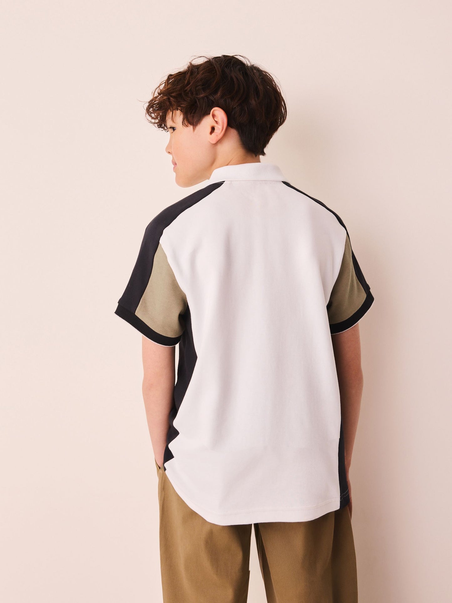 Dsiney Kidz - Black/Tan/White Colourblock Short Sleeve Zip Neck Polo Shirt (3-16yrs) image 3