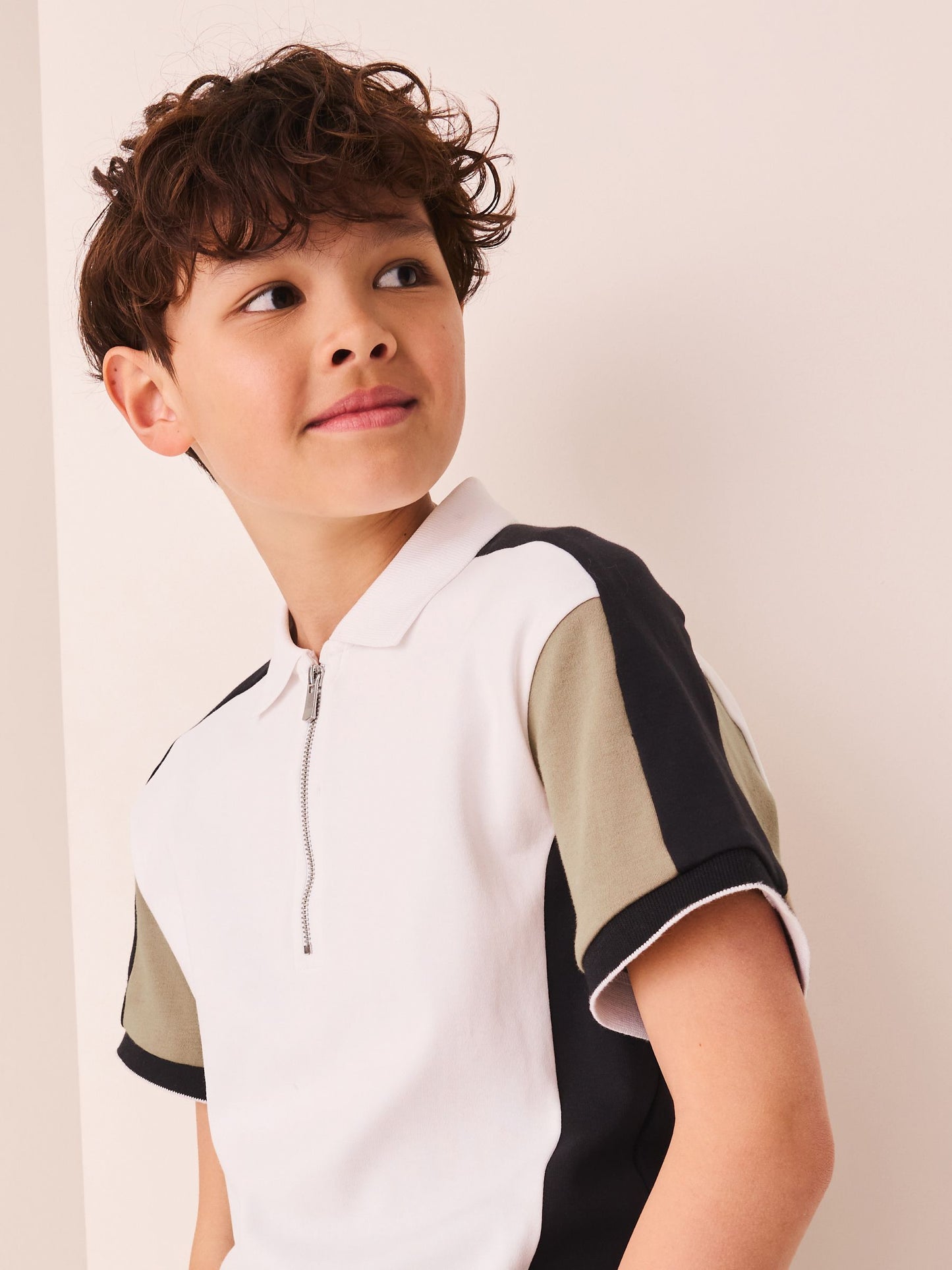 Dsiney Kidz - Black/Tan/White Colourblock Short Sleeve Zip Neck Polo Shirt (3-16yrs) image 4