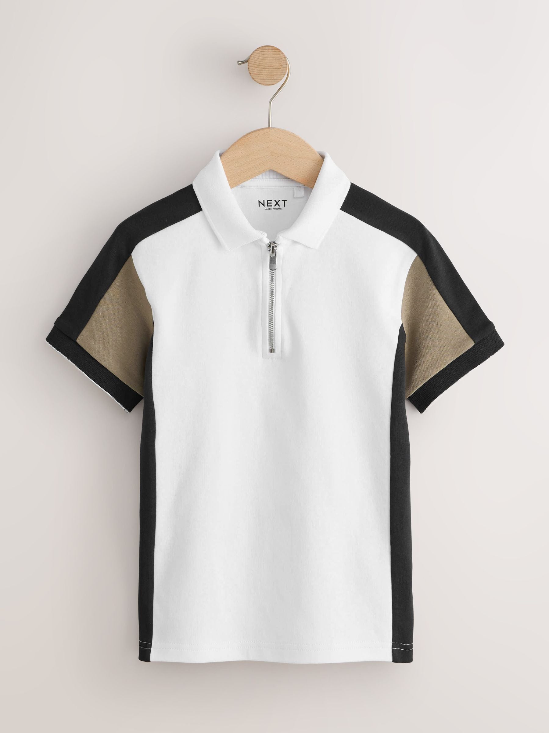 Dsiney Kidz - Black/Tan/White Colourblock Short Sleeve Zip Neck Polo Shirt (3-16yrs) image 5