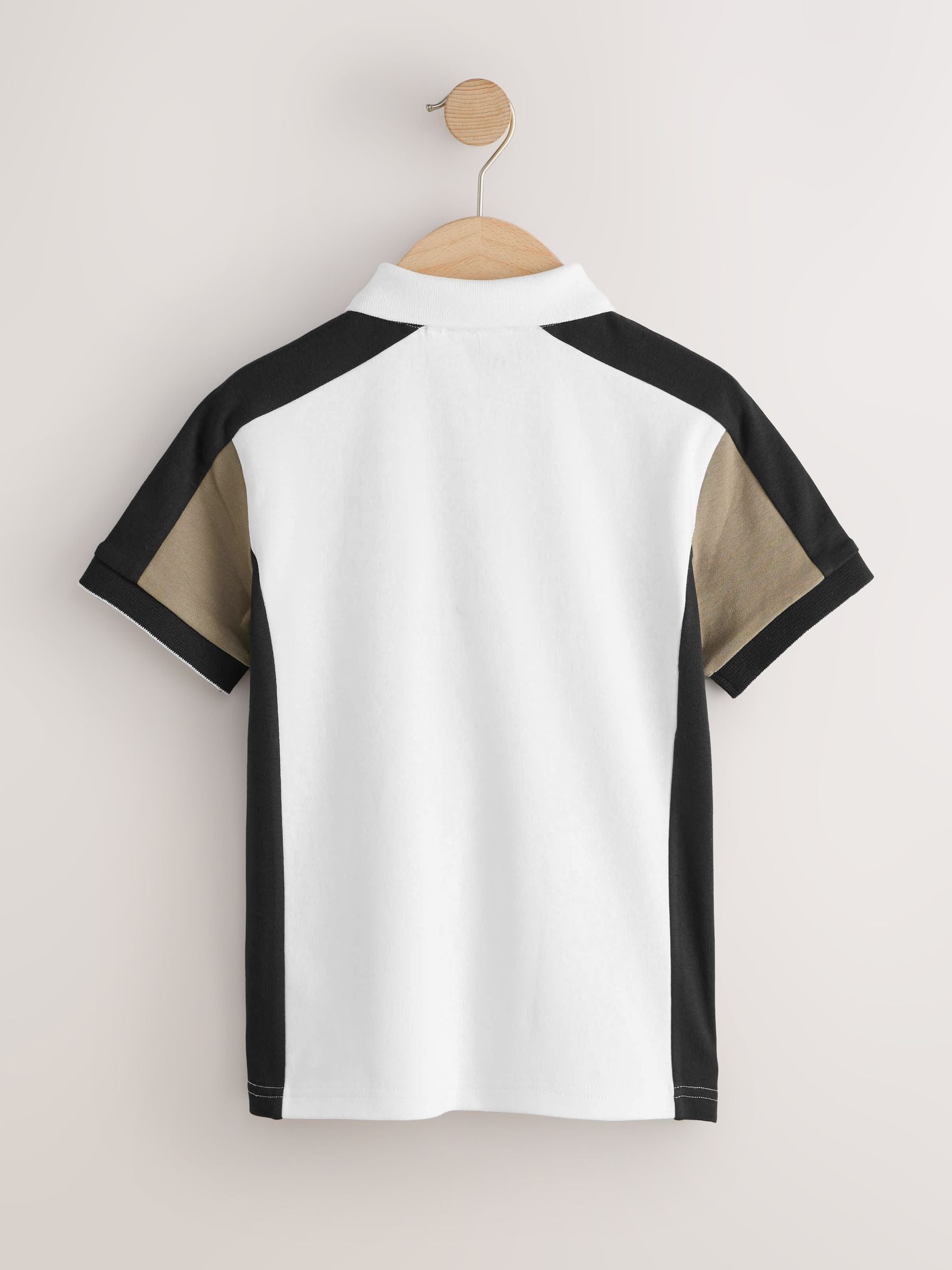 Dsiney Kidz - Black/Tan/White Colourblock Short Sleeve Zip Neck Polo Shirt (3-16yrs) image 6