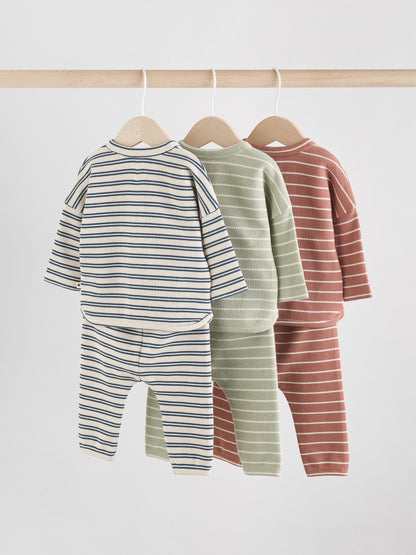 Green/Blue/Brown Stripe Baby Top & Leggings 6 Piece Set (0mths-3yrs) image 2