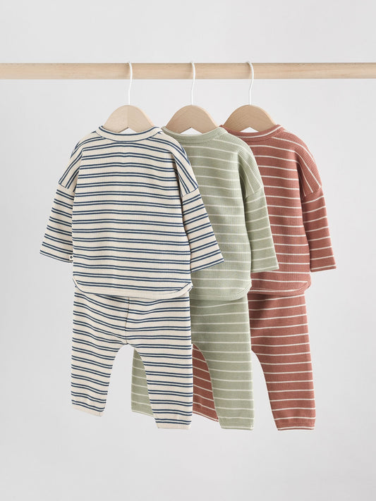Green/Blue/Brown Stripe Baby Top & Leggings 6 Piece Set (0mths-3yrs) image 2