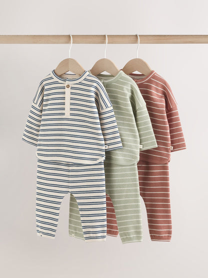Dsiney Kidz - Green/Blue/Brown Stripe Baby Top & Leggings Set 6 Piece (0mths-3yrs) image 1