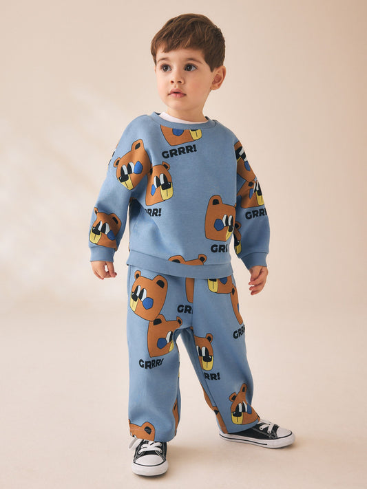 Blue All Over Print Crew Jogger Set (3mths-7yrs) image 1
