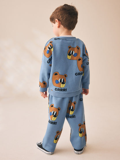 Blue All Over Print Crew Jogger Set (3mths-7yrs) image 3