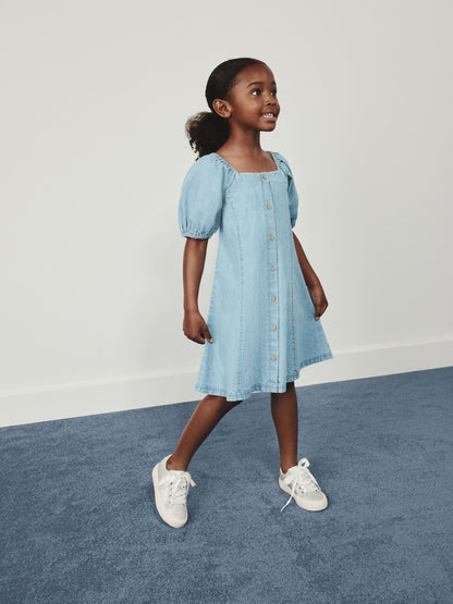 Dsiney Kidz - Denim Puff Sleeve Button Through Dress (3-16yrs) image 2
