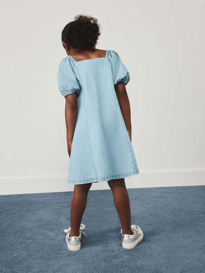 Dsiney Kidz - Denim Puff Sleeve Button Through Dress (3-16yrs) image 3
