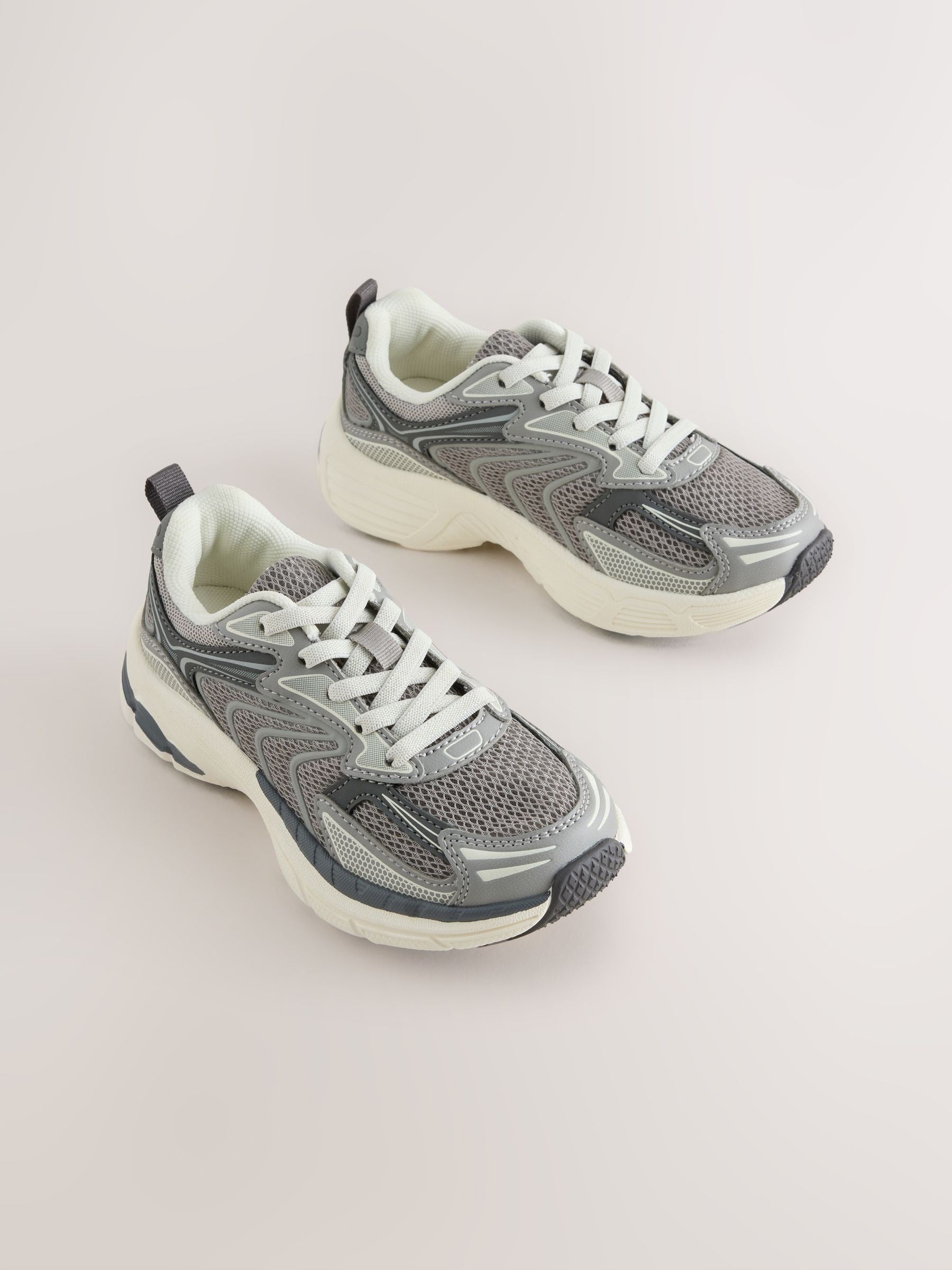 Grey Standard Fit (F) Elastic Lace Trainers image 1