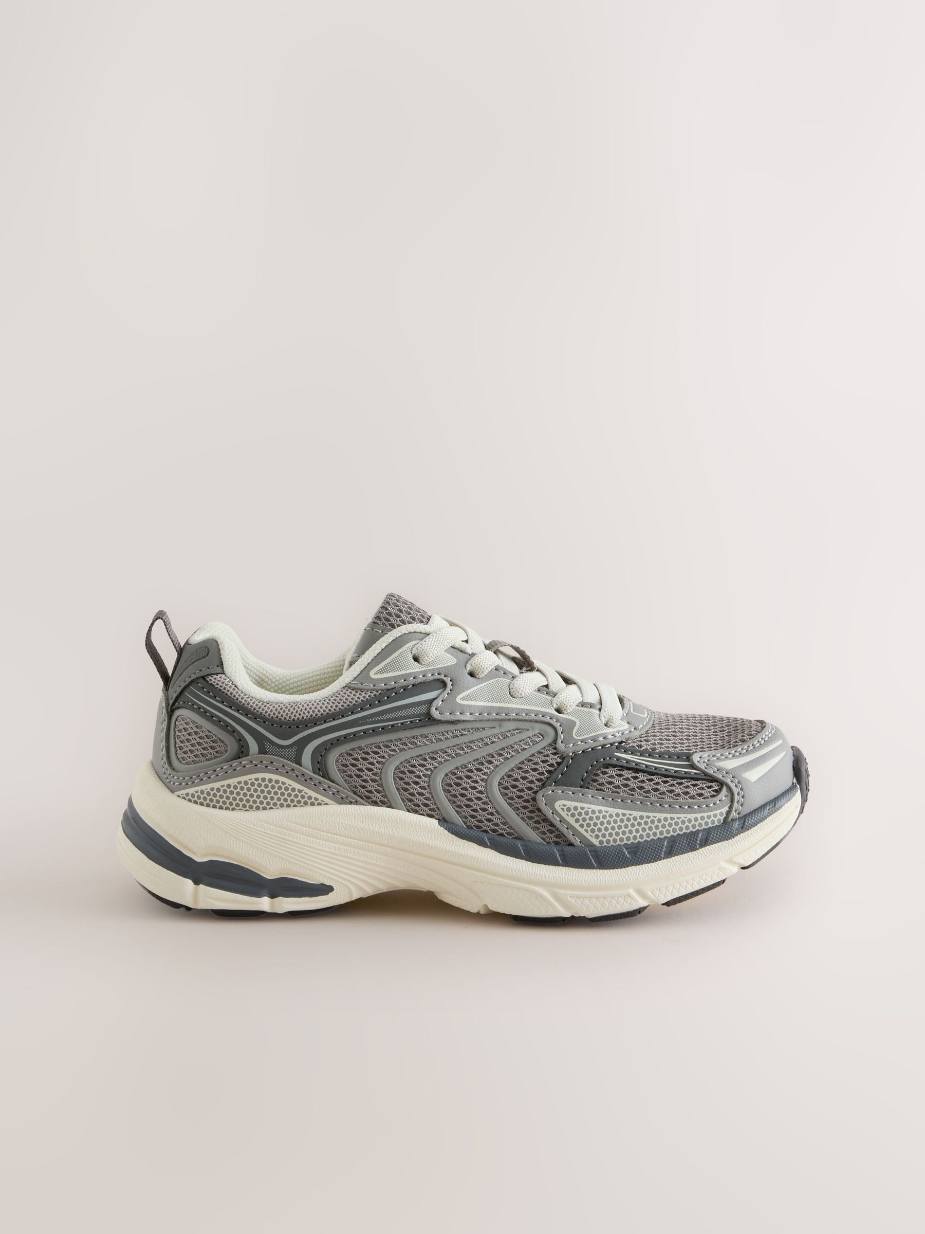 Grey Standard Fit (F) Elastic Lace Trainers image 2
