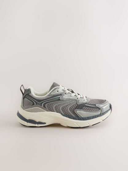 Grey Standard Fit (F) Elastic Lace Trainers image 2