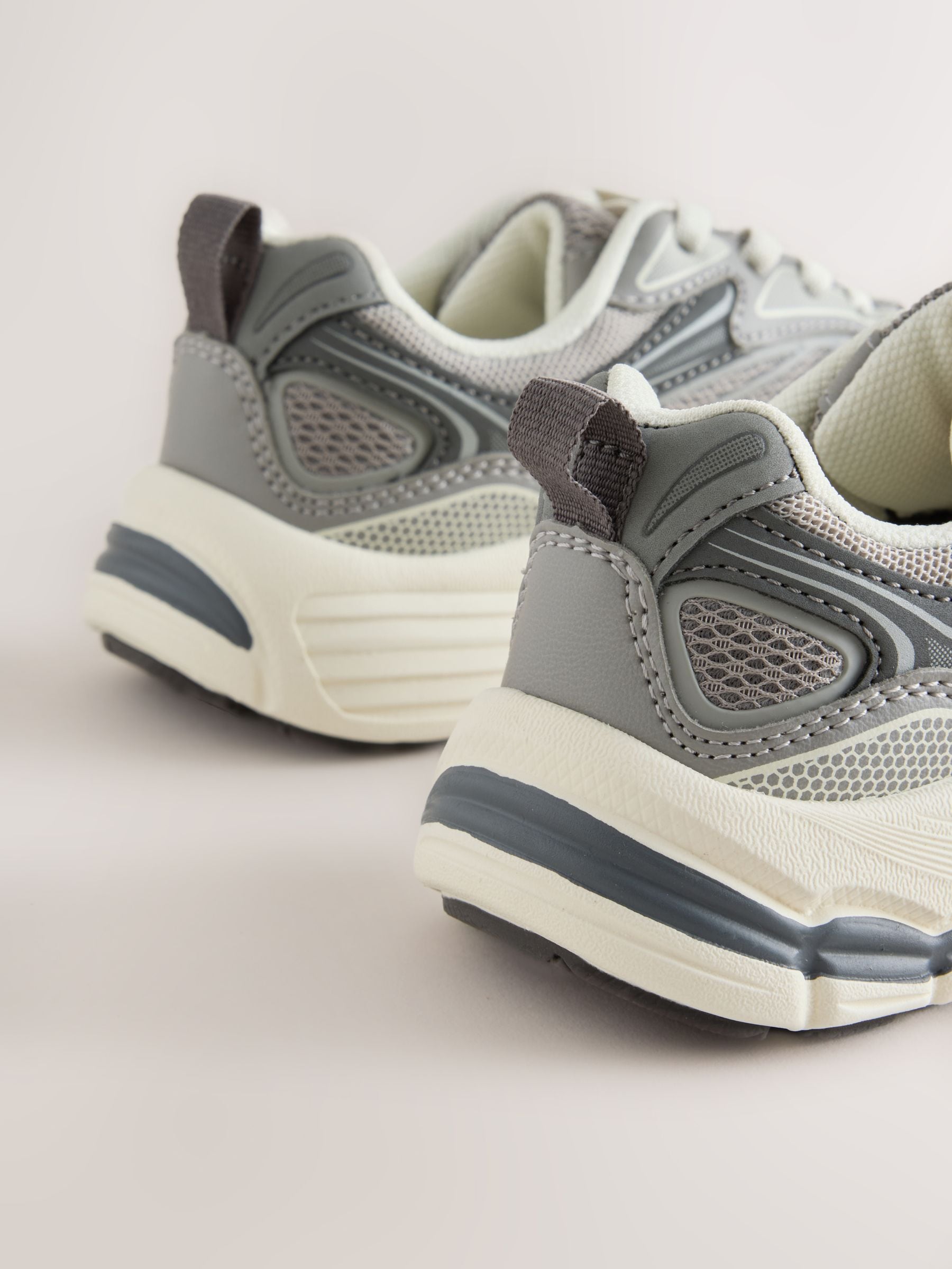 Grey Standard Fit (F) Elastic Lace Trainers image 3
