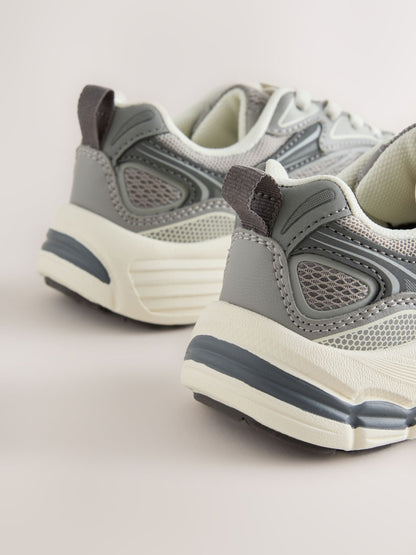 Grey Standard Fit (F) Elastic Lace Trainers image 3
