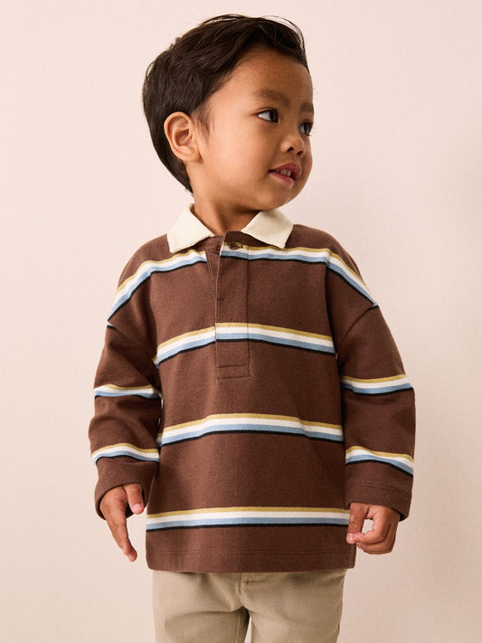 Dsiney Kidz - Brown/Cream Long Sleeve Rugby Polo Top (3mths-7yrs) image 1