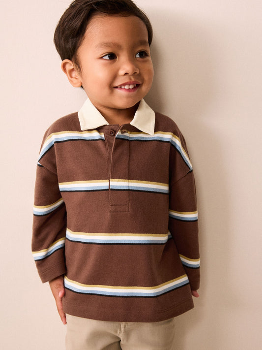 Dsiney Kidz - Brown/Cream Long Sleeve Rugby Polo Top (3mths-7yrs) image 2