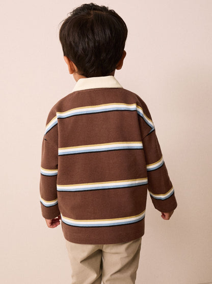 Dsiney Kidz - Brown/Cream Long Sleeve Rugby Polo Top (3mths-7yrs) image 3