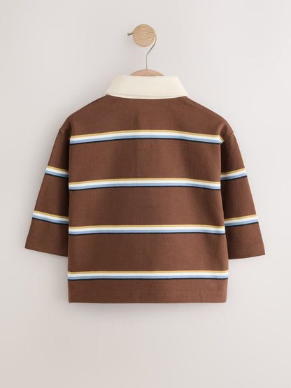 Dsiney Kidz - Brown/Cream Long Sleeve Rugby Polo Top (3mths-7yrs) image 5
