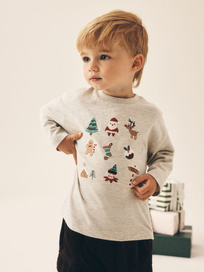 Dsiney Kidz - Cream Embroidered Long Sleeve Christmas T-Shirt (3mths-7yrs) image 1