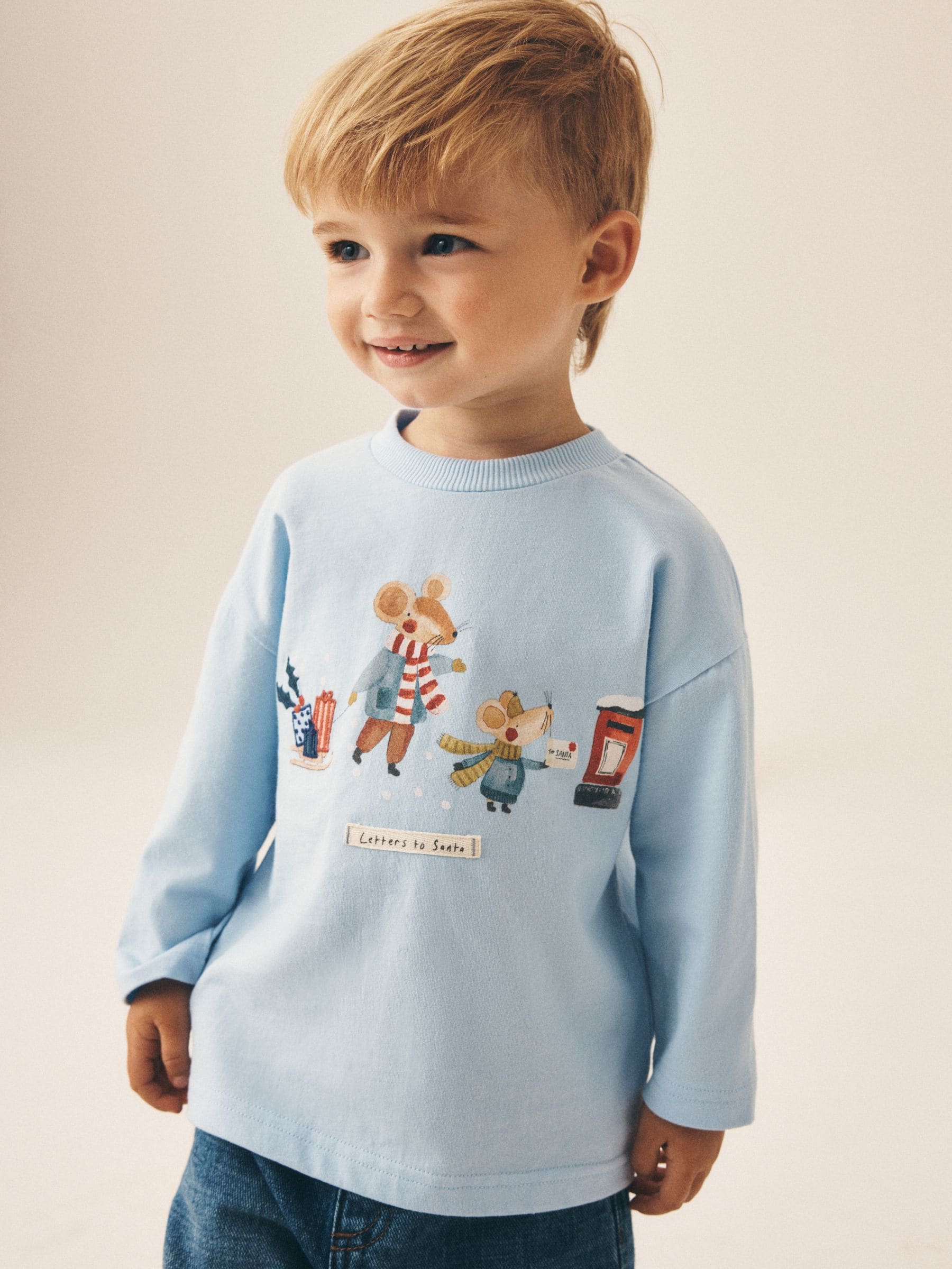 Dsiney Kidz - Light Blue Embroidered Letter to Santa Mouse Long Sleeve Christmas T-Shirt (3mths-7yrs) image 1