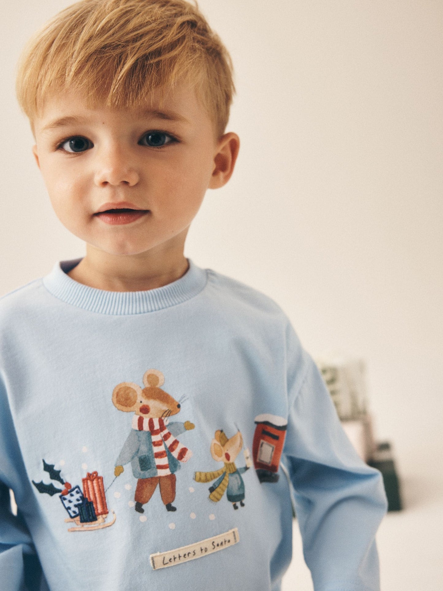 Dsiney Kidz - Light Blue Embroidered Letter to Santa Mouse Long Sleeve Christmas T-Shirt (3mths-7yrs) image 2