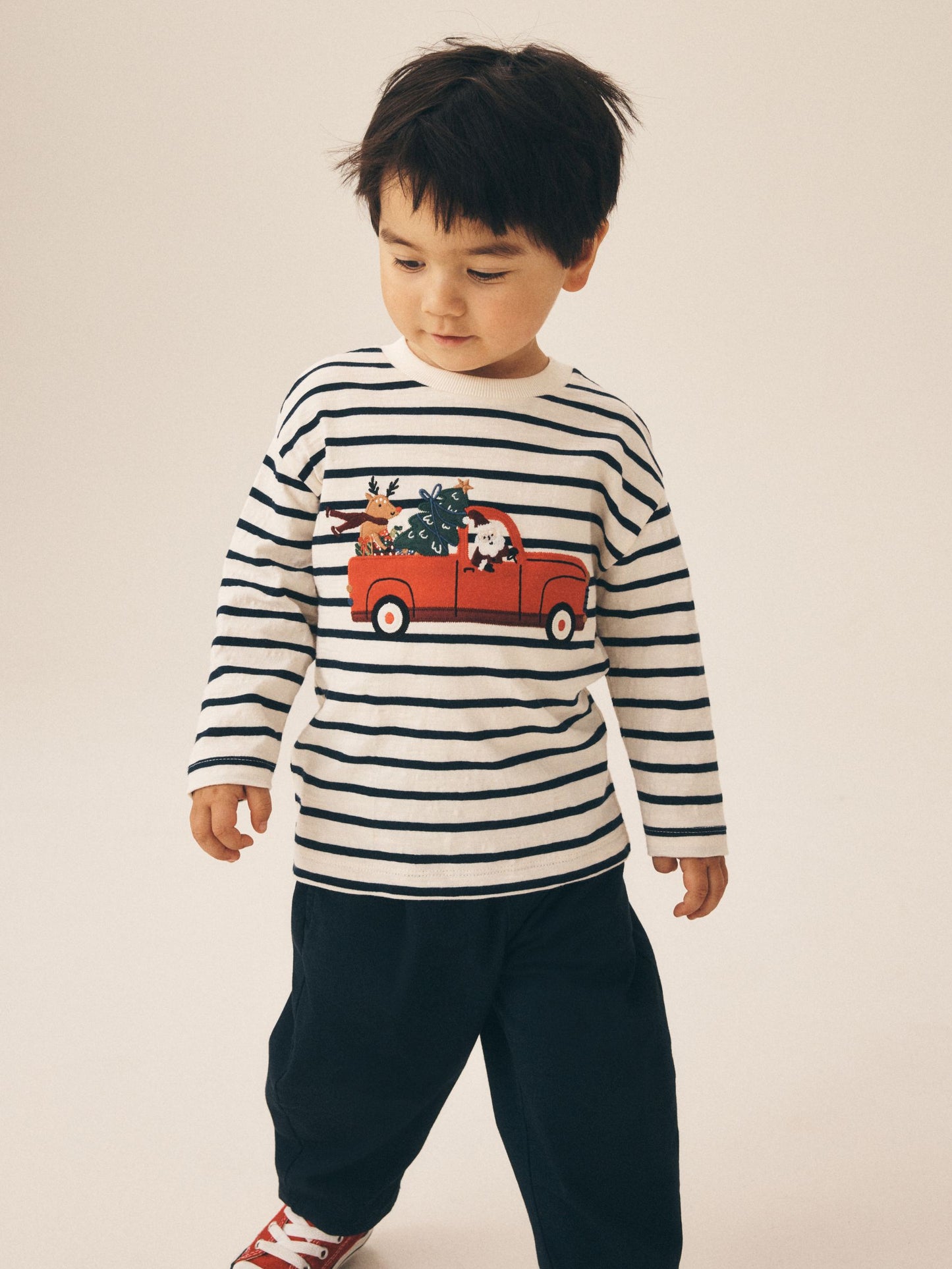 Dsiney Kidz - Navy/White Stripe Applique Santa Car Long Sleeve Christmas T-Shirt (3mths-7yrs) image 2