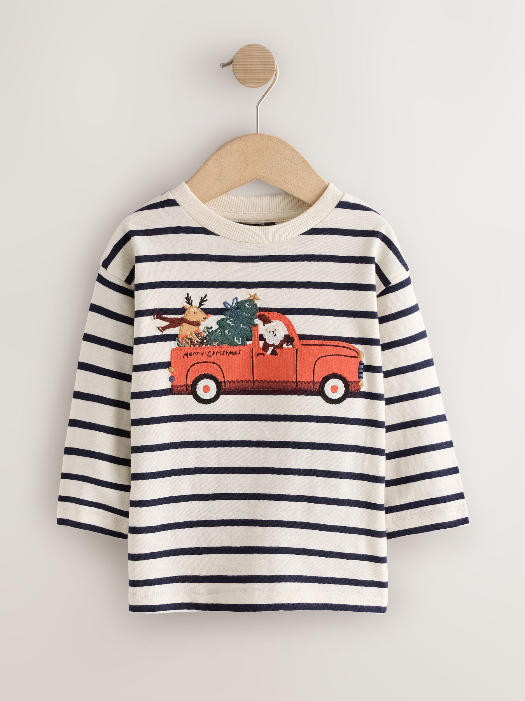 Dsiney Kidz - Navy/White Stripe Applique Santa Car Long Sleeve Christmas T-Shirt (3mths-7yrs) image 4