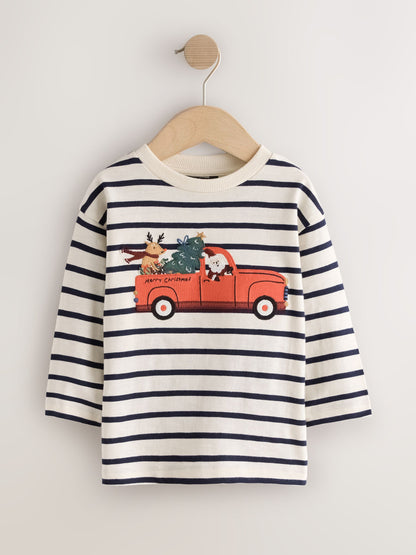 Dsiney Kidz - Navy/White Stripe Applique Santa Car Long Sleeve Christmas T-Shirt (3mths-7yrs) image 4