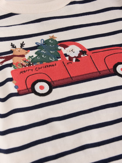 Dsiney Kidz - Navy/White Stripe Applique Santa Car Long Sleeve Christmas T-Shirt (3mths-7yrs) image 7