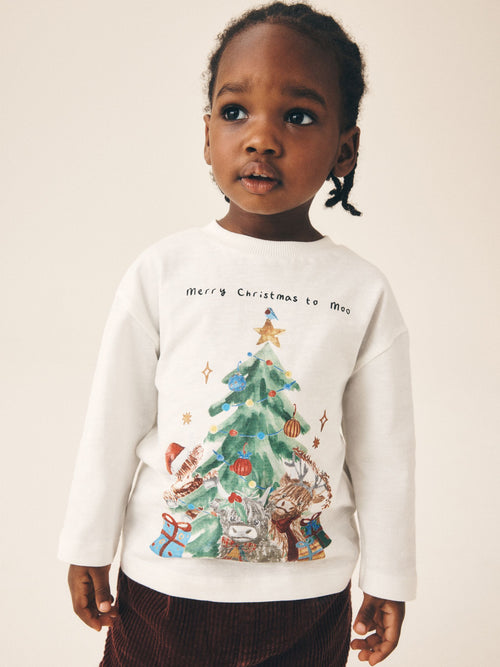 Dsiney Kidz - White Hamish Watercolour Long Sleeve Christmas T-Shirt (3mths-7yrs) image 1