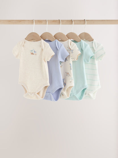 Dsiney Kidz - Neutral Dinosaur Short Sleeve Baby Bodysuits 5 Pack image 1
